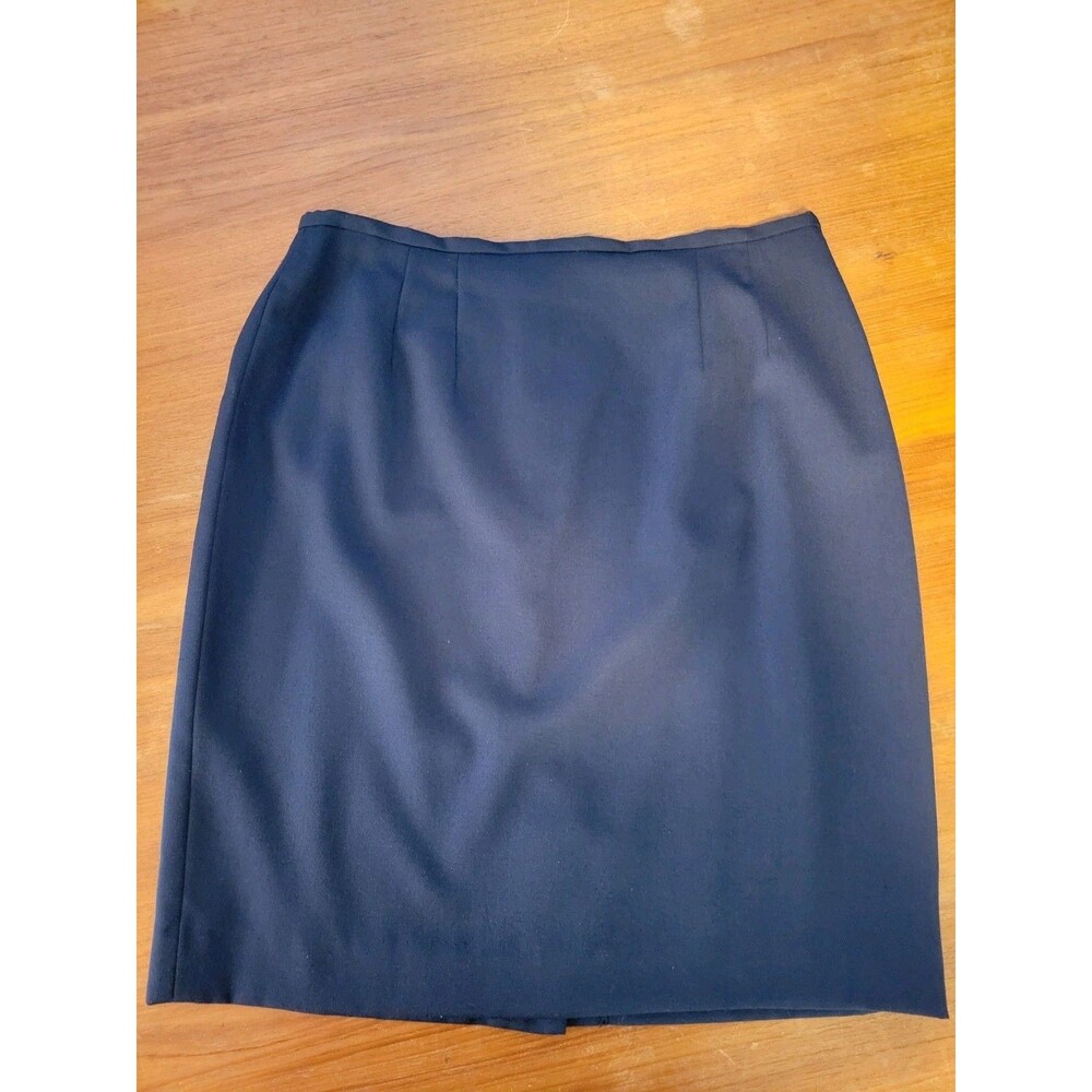 Women’s Size 12 Skirt Vintage Pencil Wool Library Business Midi Secretary Navy